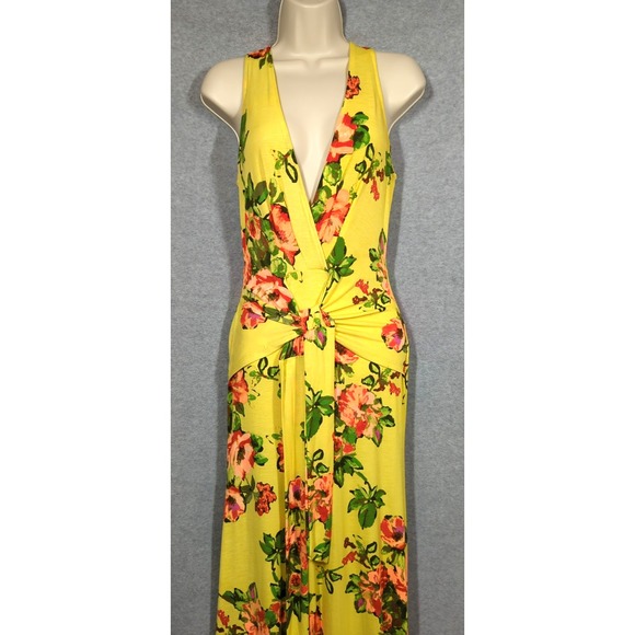 Vtg Maxi Dress S Form Fitting Yellow Lime Old Hollywood Style Sexy Heat Wave - Picture 3 of 13
